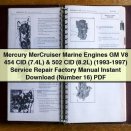 Mercury MerCruiser Marine Engines GM V8 454 CID & 502 CID (1993-1997) Service Repair Factory Manual