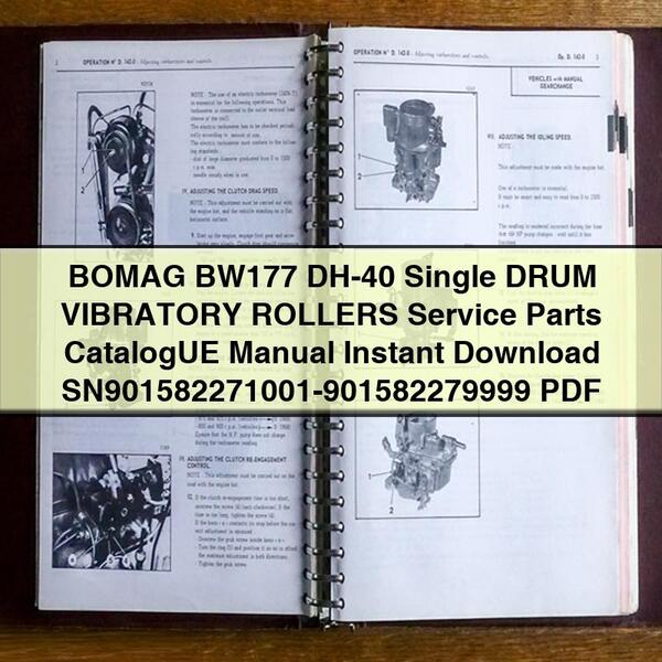 BOMAG BW177 DH-40 Single DRUM VIBRATORY ROLLERS Service Parts CatalogUE Manual  SN901582271001-901582279999