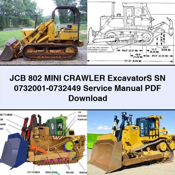 Manuel de réparation et d'entretien de la mini-pelle sur chenilles JCB 802 SN 0732001-0732449