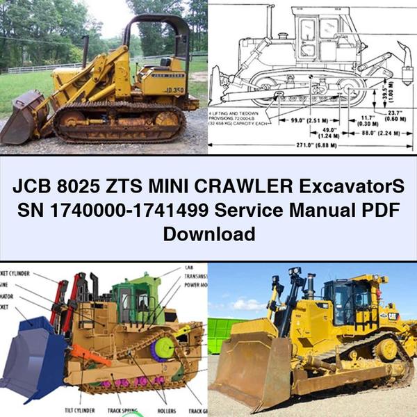 Manuel de réparation et d'entretien de la mini-pelle sur chenilles JCB 8025 ZTS SN 1740000-1741499