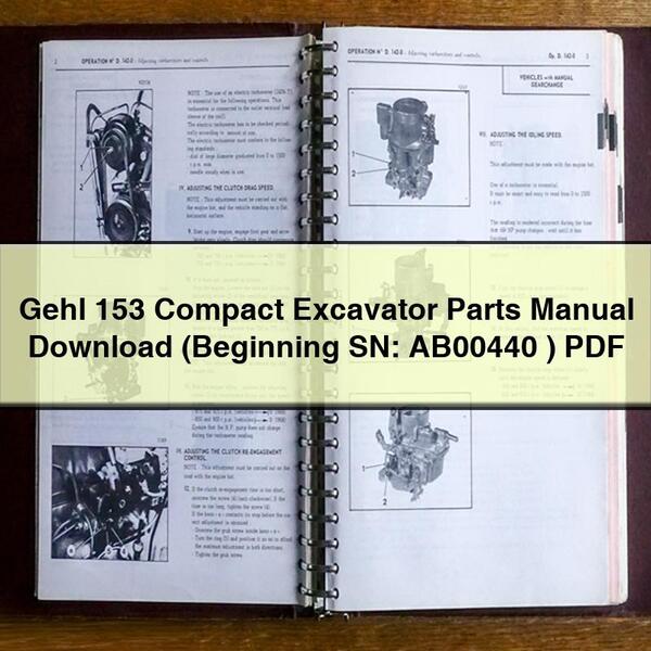 Gehl 153 Compact Excavator Parts Manual  (Beginning SN: AB00440 )