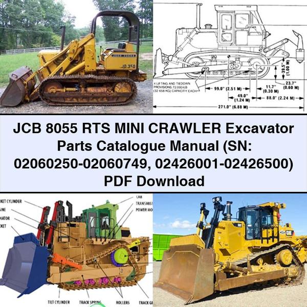 JCB 8055 RTS Mini Crawler Excavator Parts Catalogue Manual (SN: 02060250-02060749 02426001-02426500)