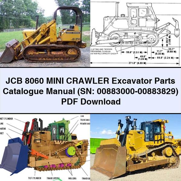 Manuel du catalogue des pièces détachées pour mini-pelle sur chenilles JCB 8060 (SN : 00883000-00883829)