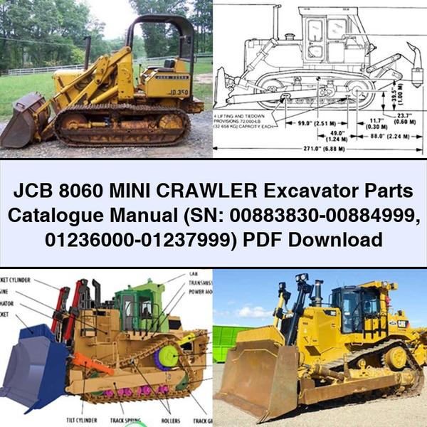 Manuel du catalogue des pièces détachées pour mini-pelle sur chenilles JCB 8060 (SN : 00883830-00884999 01236000-01237999)