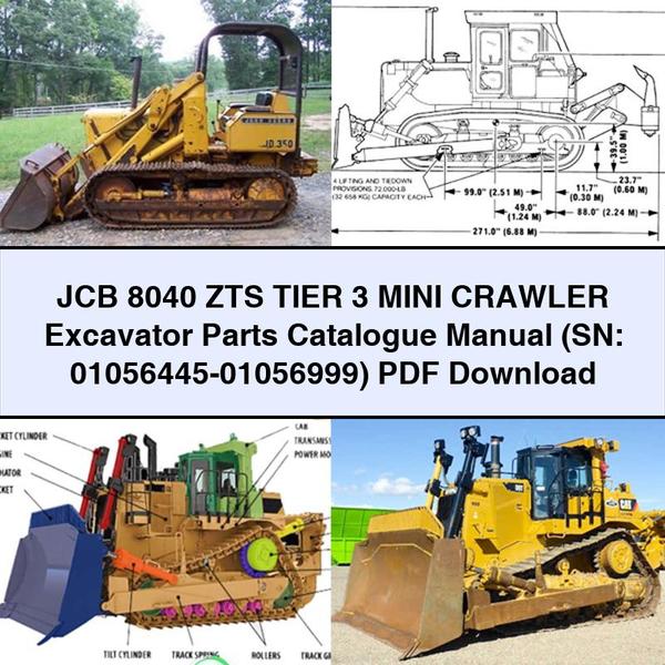 Manual del catálogo de piezas de la miniexcavadora de cadenas JCB 8040 ZTS Tier 3 (número de serie: 01056445-01056999)