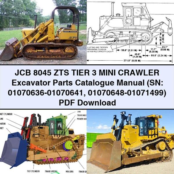 Manuel du catalogue des pièces détachées pour mini-pelle sur chenilles JCB 8045 ZTS Tier 3 (SN : 01070636-01070641 01070648-01071499)