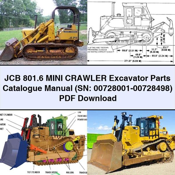 Manuel du catalogue des pièces détachées pour mini-pelle sur chenilles JCB 801.6 (SN : 00728001-00728498)