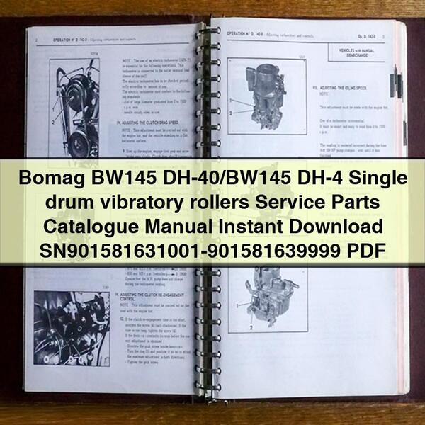 Bomag BW145 DH-40/BW145 DH-4 Single drum vibratory rollers Service Parts Catalogue Manual  SN901581631001-901581639999