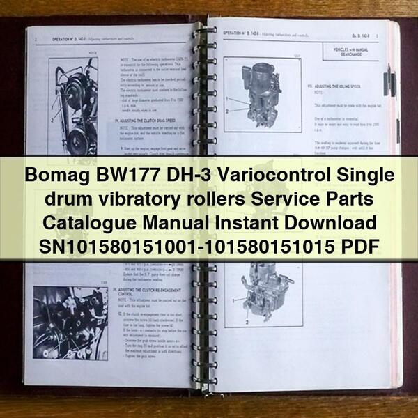 Catálogo de piezas de servicio y mantenimiento de rodillos vibratorios de un solo tambor Bomag BW177 DH-3 Variocontrol SN101580151001-101580151015