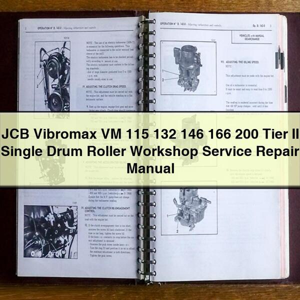 Manual de reparación y servicio del taller de rodillo compactador de un solo tambor JCB Vibromax VM 115 132 146 166 200 Tier II