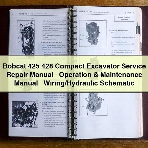 Bobcat 425 428 Compact Excavator Service Repair Manual + Operation & Maintenance Manual + Wiring/Hydraulic Schematic