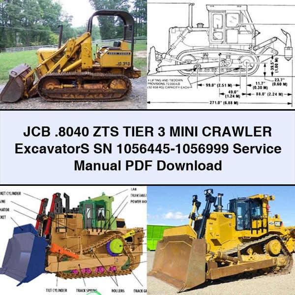 Manual de servicio y reparación de miniexcavadoras sobre cadenas JCB .8040 ZTS Tier 3, números de serie 1056445-1056999