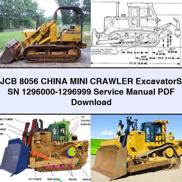 Manual de reparación y servicio de miniexcavadoras sobre cadenas JCB 8056 CHINA SN 1296000-1296999