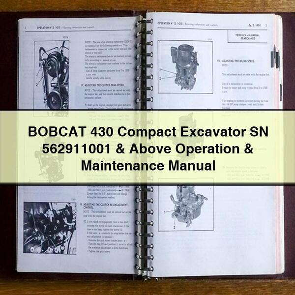 Manual de operación y mantenimiento de excavadora compacta BOBCAT 430 SN 562911001 y superiores