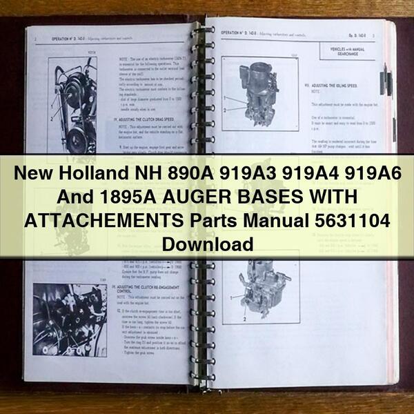 Bases de vis sans fin New Holland NH 890A 919A3 919A4 919A6 et 1895A avec accessoires Manuel des pièces 5631104