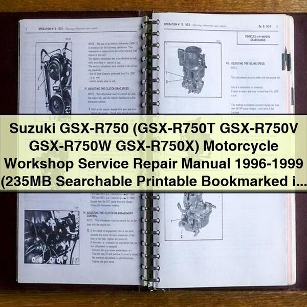 Manuel de réparation et d'entretien de moto Suzuki GSX-R750 (GSX-R750T GSX-R750V GSX-R750W GSX-R750X) 1996-1999 (235 Mo consultable imprimable marqué d'un signet pour iPad)