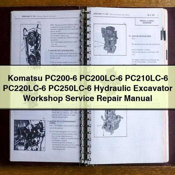 Manuel de réparation et d'entretien de l'atelier de l'excavatrice hydraulique Komatsu PC200-6 PC200LC-6 PC210LC-6 PC220LC-6 PC250LC-6