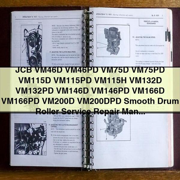 Manuel de réparation et d'entretien du rouleau à tambour lisse JCB VM46D VM46PD VM75D VM75PD VM115D VM115PD VM115H VM132D VM132PD VM146D VM146PD VM166D VM166PD VM200D VM200DPD