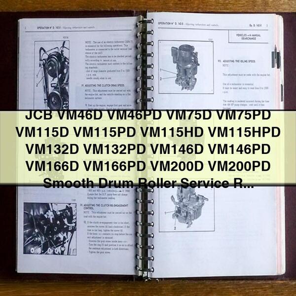 Manuel de réparation et d'entretien du rouleau à tambour lisse JCB VM46D VM46PD VM75D VM75PD VM115D VM115PD VM115HD VM115HPD VM132D VM132PD VM146D VM146PD VM166D VM166PD VM200D VM200PD