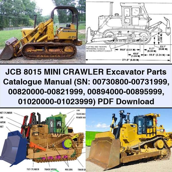 Manuel du catalogue de pièces détachées pour mini-pelle sur chenilles JCB 8015 (SN : 00730800-00731999 00820000-00821999 00894000-00895999 01020000-01023999)