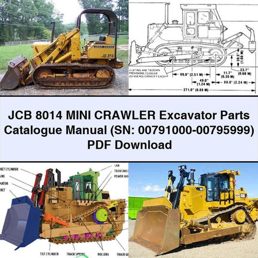 JCB 8014 Mini Crawler Excavator Parts Catalogue Manual (SN: 00791000-00795999)