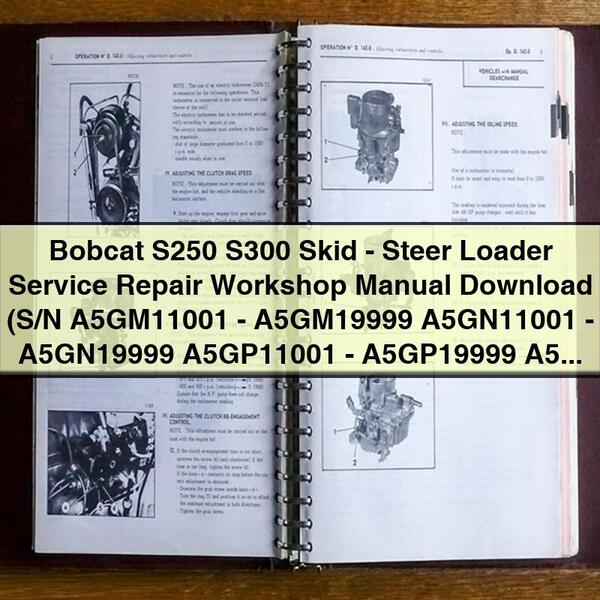 Bobcat S250 S300 Skid - Steer Loader Service Repair Workshop Manual Download (S/N A5GM11001 - A5GM19999 A5GN11001 - A5GN19999 A5GP11001 - A5GP19999 A5GR11001 - A5GR19999 ) PDF