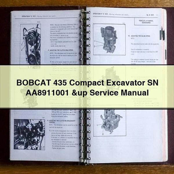 Manual de reparación y servicio de excavadora compacta BOBCAT 435 SN AA8911001 y posteriores