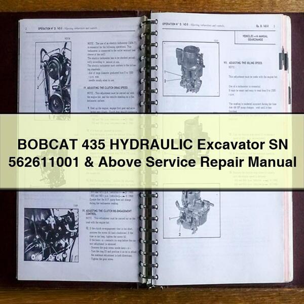 Manual de reparación y servicio de excavadora hidráulica BOBCAT 435 SN 562611001 y superiores