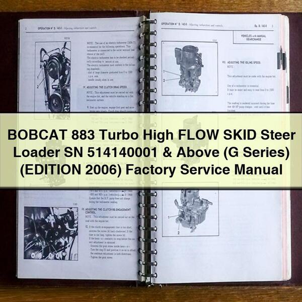 BOBCAT 883 Turbo High FLOW SKID Steer Loader SN 514140001 & Above (G Series) (EDITION 2006) Factory Service Repair Manual