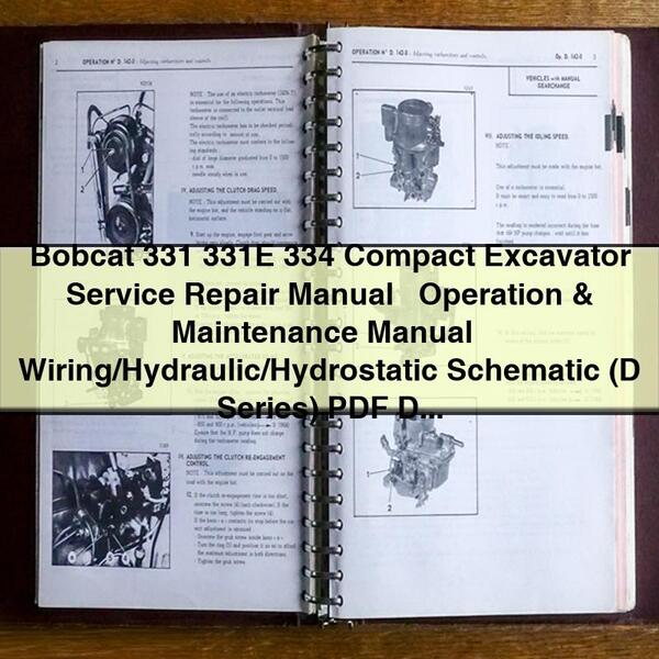 Bobcat 331 331E 334 Compact Excavator Service Repair Manual + Operation & Maintenance Manual + Wiring/Hydraulic/Hydrostatic Schematic (D Series)