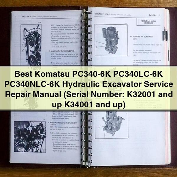 Mejor manual de servicio y reparación de excavadora hidráulica Komatsu PC340-6K PC340LC-6K PC340NLC-6K (número de serie: K32001 y superiores K34001 y superiores)