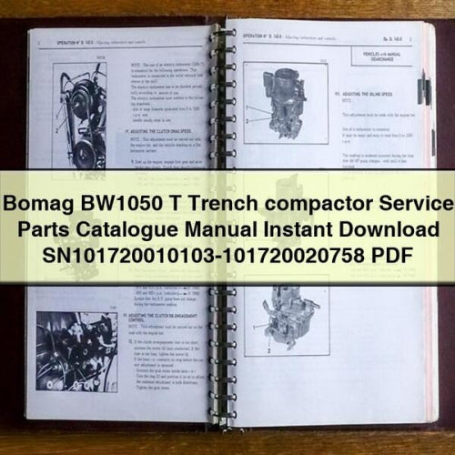 Catálogo de piezas de servicio y mantenimiento del compactador de zanjas Bomag BW1050 T SN101720010103-101720020758