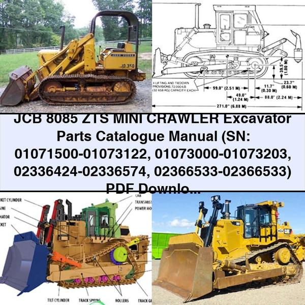 Manuel du catalogue des pièces détachées pour mini-pelle sur chenilles JCB 8085 ZTS (SN : 01071500-01073122 01073000-01073203 02336424-02336574 02366533-02366533)